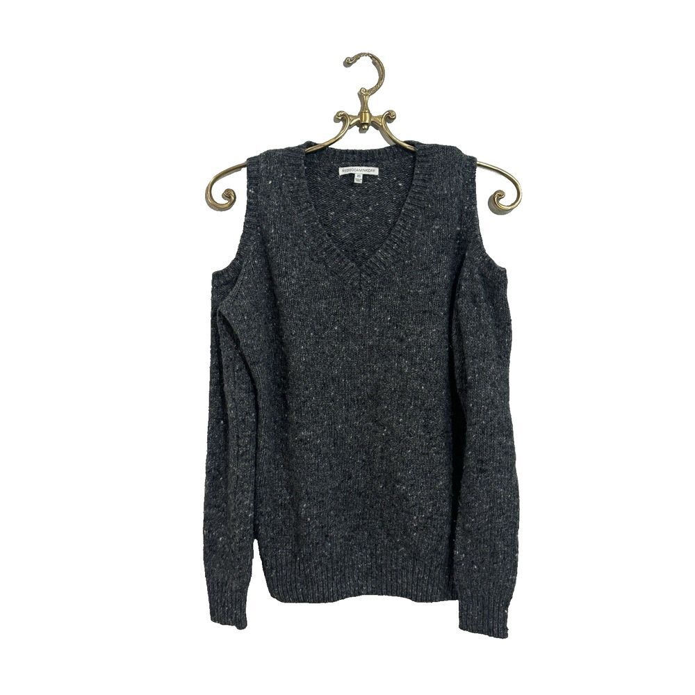 Rebecca Minkoff Merino‎ Alpaca Wool Gray Speckled Cold Shoulder Sweater Size M